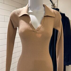 Fashion Nova Tan Ribbed Knit Dress